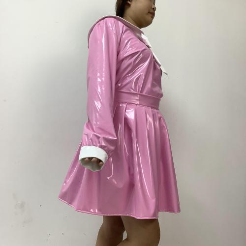 Women PVC Leather Mini Dress 2022 Female Streetwear Elegant Dress Sets Autumn Winter Faux Latex Club Dresses Bow Dress XS 7XL