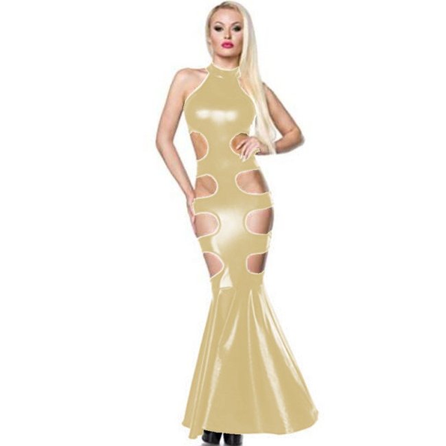 2022 Women's Summer Sexy sleeveless Fishtail Dresses Leather PU Night Club Party Dress elegant Hollow Plus Size Sexy Long Dress