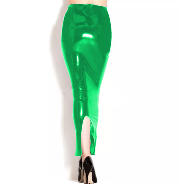 Sexy Patent Leather Bodycon Pencil Skirt Midi Hip Wrapped Back Slit Shiny PVC High Waisted Skirts Office Lady's Skirt Custom