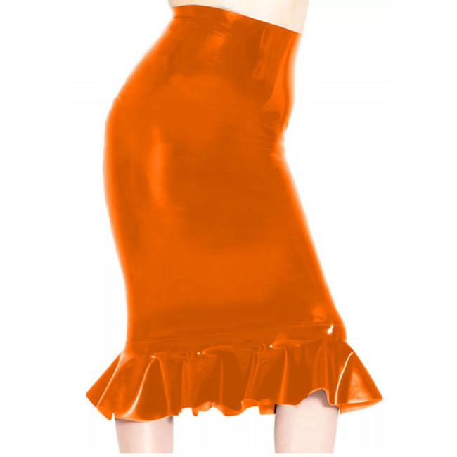 Fashion Sexy High Waist Shiny Skirt 2022 Leather Shiny pu Office Lotus leaf side skirt sexy for sex Elegant Slim lolita skirts