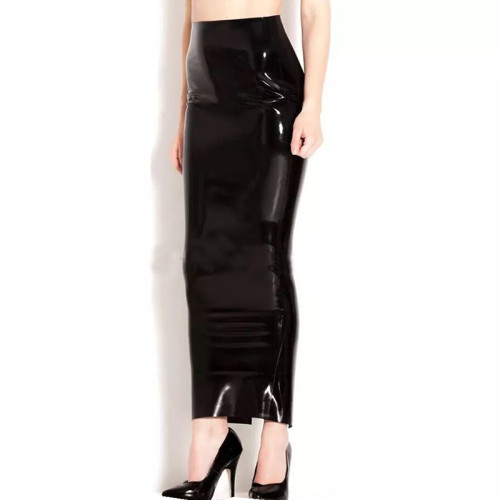 Sexy Patent Leather Bodycon Pencil Skirt Midi Hip Wrapped Back Slit Shiny PVC High Waisted Skirts Office Lady's Skirt Custom