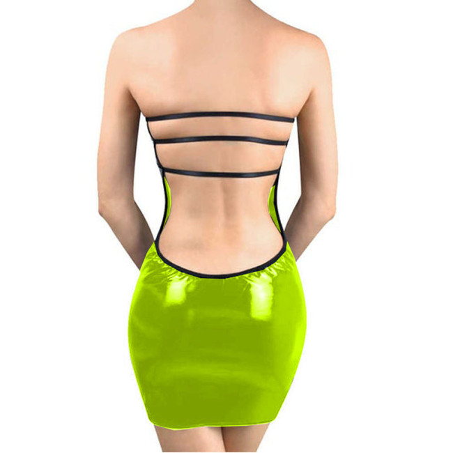Backless Sexy Sleeveless Slim Women Mini Dress Summer PVC Patent Leather Dress Trend Bodycon Stretchy Party Vacation Club Dress