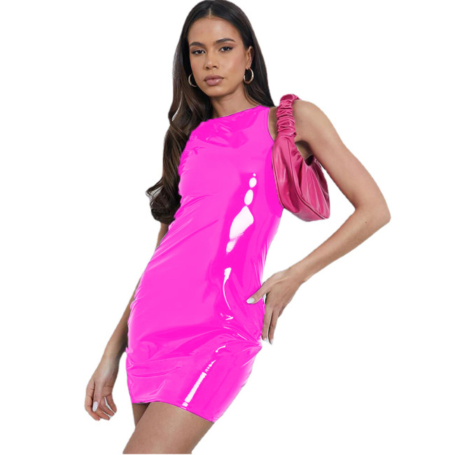 Plus Size XS-8XL Women's Dress Casual O-neck Sleeveless  Slim Skirt Beach Dress Party Dress Racer Back Leather PVC Dresses