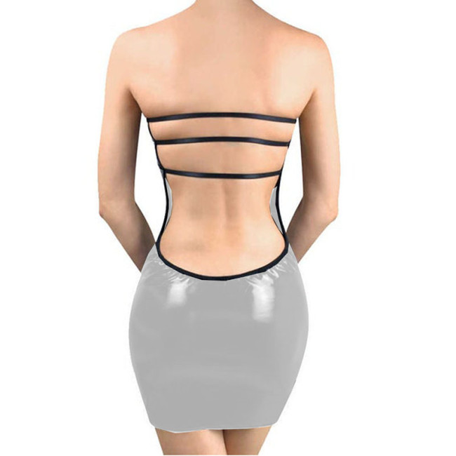 Backless Sexy Sleeveless Slim Women Mini Dress Summer PVC Patent Leather Dress Trend Bodycon Stretchy Party Vacation Club Dress