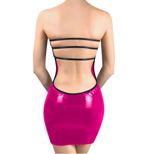 Backless Sexy Sleeveless Slim Women Mini Dress Summer PVC Patent Leather Dress Trend Bodycon Stretchy Party Vacation Club Dress