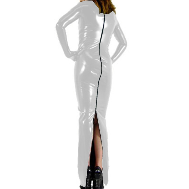 Women Sexy Shiny PU Bodycon Long Sleeve Turtlenec Long Dress 20221 Club Party Dresses Faux Leather Back Full Zip halloween Dress