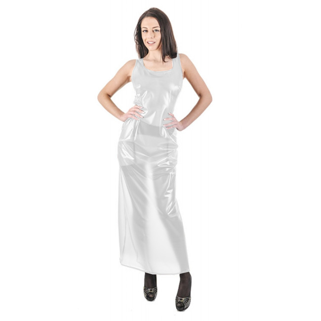 New Arrival Sissy French Maid Costume PVC Plastic Sleeveless Shift Dress Sheer Waterproof Dress See Through Clubwear Custom 7XL