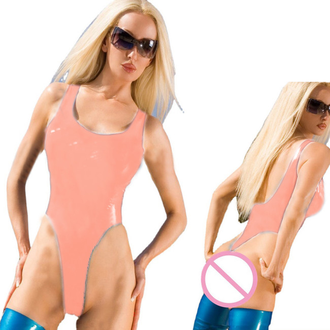 Hot Faux Leather sleeveless Catsuit PVC Bodysuit Open Crotch Jumpsuit Stretch Erotic costumes Jumpsuit PU Leather Bodysuit