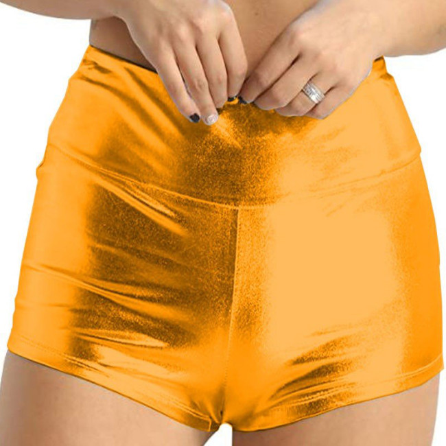Fashion Versatile Casual Ladies Hot Pants High Waist Bodycon Mini Shorts Shiny Metallic Cheer Dancing Shorts Stage Bottoms 7XL