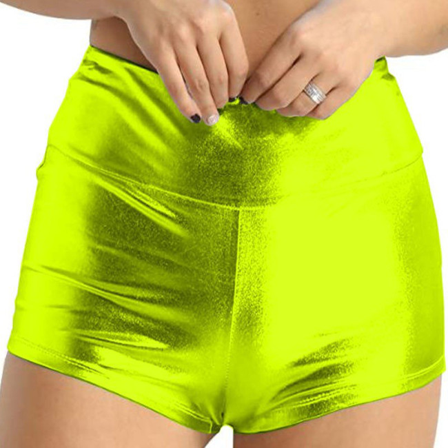 Fashion Versatile Casual Ladies Hot Pants High Waist Bodycon Mini Shorts Shiny Metallic Cheer Dancing Shorts Stage Bottoms 7XL
