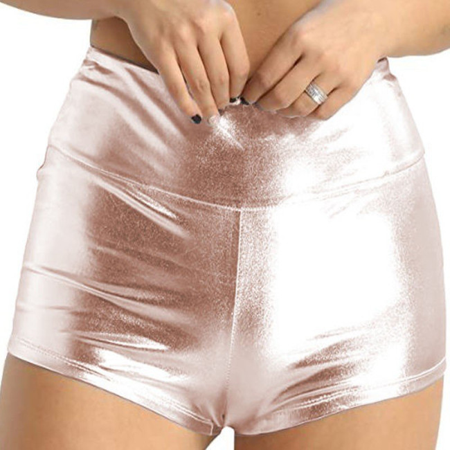 Fashion Versatile Casual Ladies Hot Pants High Waist Bodycon Mini Shorts Shiny Metallic Cheer Dancing Shorts Stage Bottoms 7XL