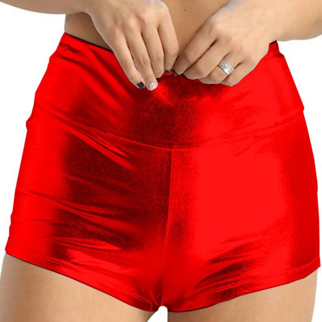 Fashion Versatile Casual Ladies Hot Pants High Waist Bodycon Mini Shorts Shiny Metallic Cheer Dancing Shorts Stage Bottoms 7XL