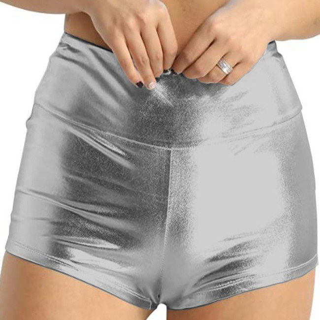 Fashion Versatile Casual Ladies Hot Pants High Waist Bodycon Mini Shorts Shiny Metallic Cheer Dancing Shorts Stage Bottoms 7XL