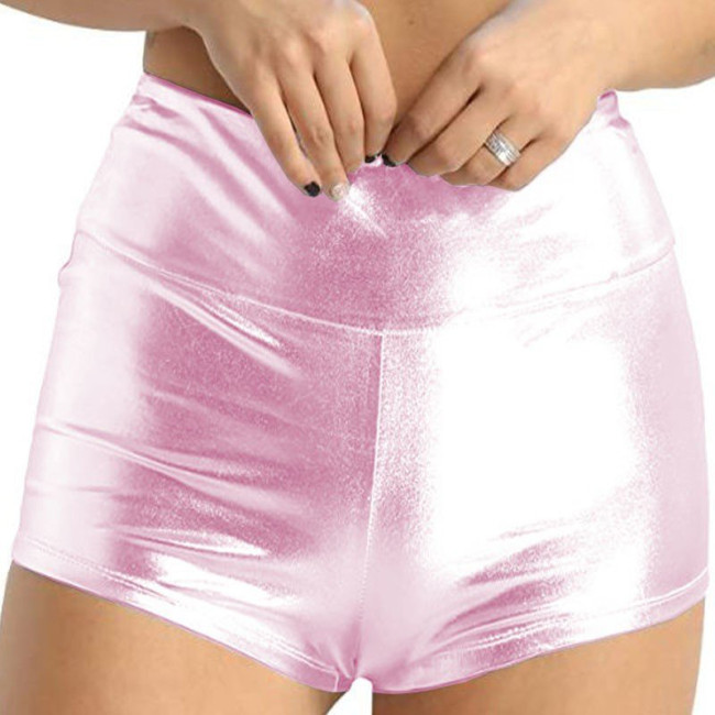 Fashion Versatile Casual Ladies Hot Pants High Waist Bodycon Mini Shorts Shiny Metallic Cheer Dancing Shorts Stage Bottoms 7XL