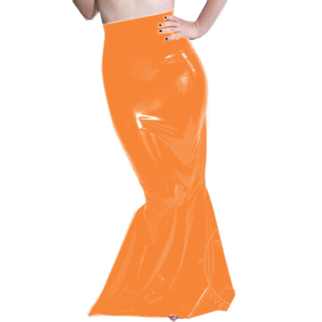 Shiny PVC Leather Bodycon Trumpet Long Skirt High Waist slim Folds Ruffle Floor-Length Mermaid Skirts Vintage Style Maxi Skirt