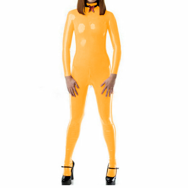 Shiny PVC Leather Catsuit High Colla rStretch Long Sleeve Zipper Jumpsuit Pole Dance Nightclub Cosplay Costume Sexy Bodysuit 7XL