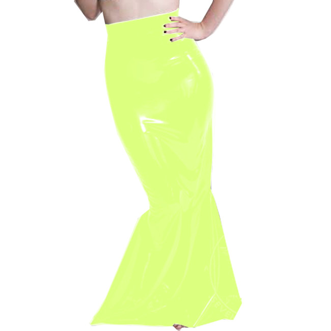 Shiny PVC Leather Bodycon Trumpet Long Skirt High Waist slim Folds Ruffle Floor-Length Mermaid Skirts Vintage Style Maxi Skirt