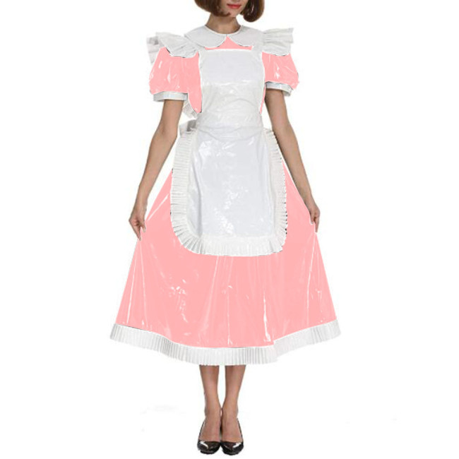 Lolita PVC Dress Puff Sleeve Sweet Dress Peter Pan Collar CostumeAdults Sissy Maid Doll collar Crossdress Dress S-7XL