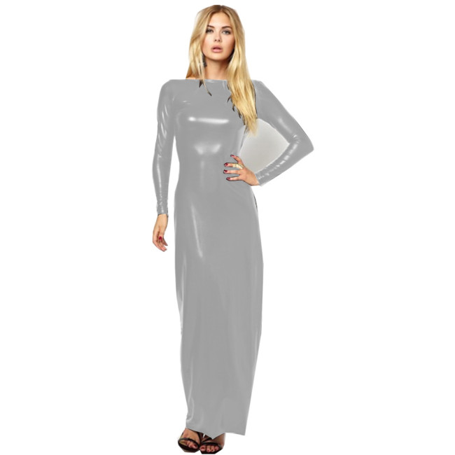 Shiny Metallic Summer Women Stretch Dresses Solid Long Sleeve Midi Dress Fashion Slim fit Female Clothing Bodycon Long Dress 7XL