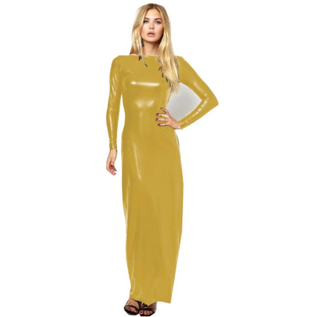 Shiny Metallic Summer Women Stretch Dresses Solid Long Sleeve Midi Dress Fashion Slim fit Female Clothing Bodycon Long Dress 7XL