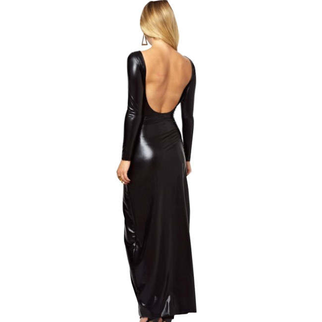 Shiny Metallic Summer Women Stretch Dresses Solid Long Sleeve Midi Dress Fashion Slim fit Female Clothing Bodycon Long Dress 7XL