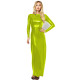 Shiny Metallic Summer Women Stretch Dresses Solid Long Sleeve Midi Dress Fashion Slim fit Female Clothing Bodycon Long Dress 7XL