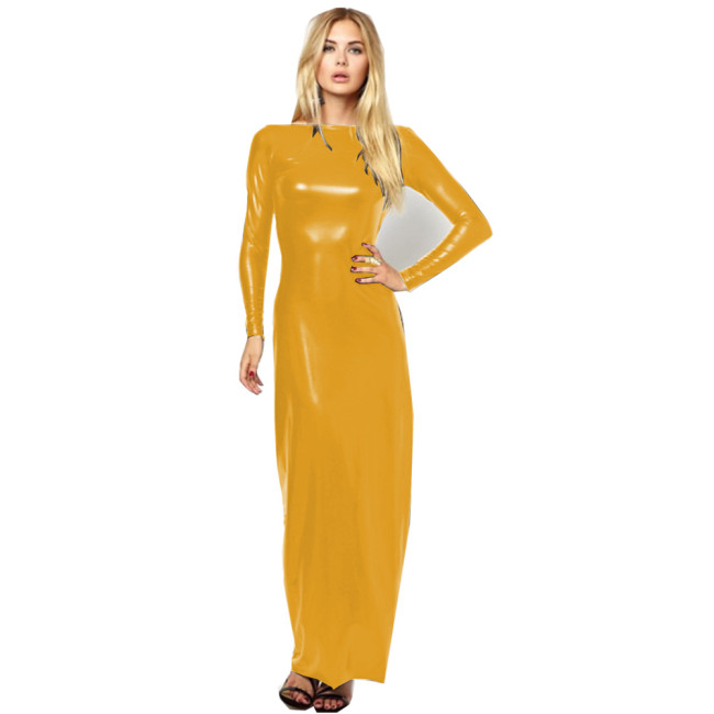 Shiny Metallic Summer Women Stretch Dresses Solid Long Sleeve Midi Dress Fashion Slim fit Female Clothing Bodycon Long Dress 7XL