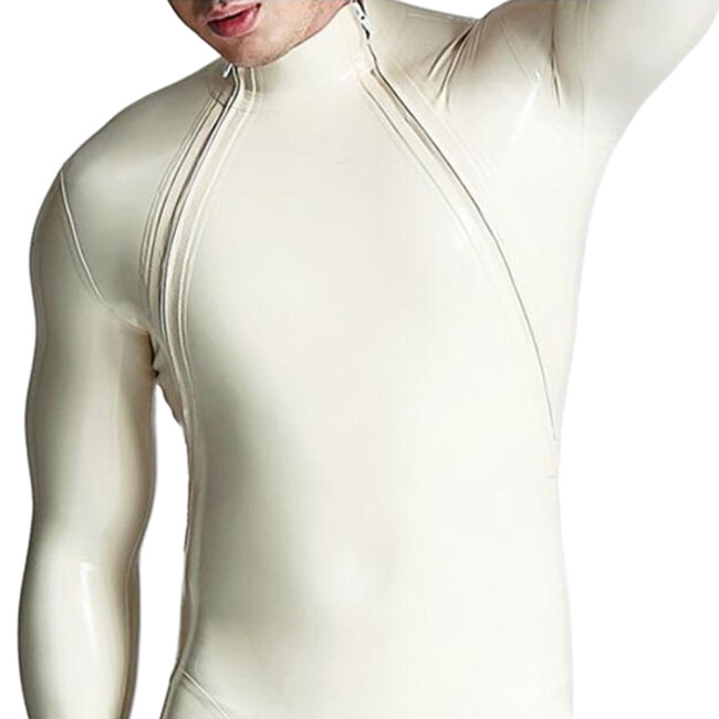 Bondage PVC Long Sleeve  Bodysuit Double chest zipper Stretch Catsuit  Wet Look PVC Jumpsuit Halloween Performance S-7XL