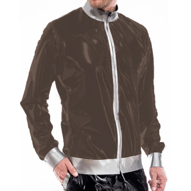 Man Zipper Long Sleeve Sport Top Outdoor Running Cycling Tops Elastic Training Sportswear WetLook PVC Jacket Top Clubwear