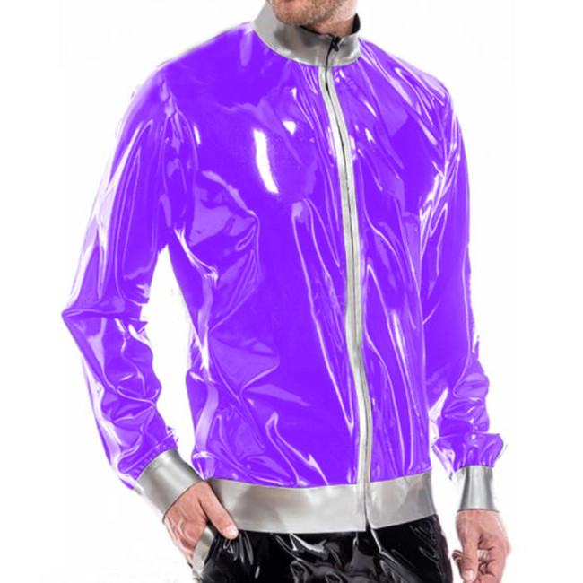 Man Zipper Long Sleeve Sport Top Outdoor Running Cycling Tops Elastic Training Sportswear WetLook PVC Jacket Top Clubwear