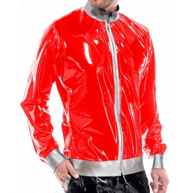 Man Latex Zipper Long Sleeve Sport Top Outdoor Running Cycling Tops Elastic Training Sportswear WetLook PVC Jacket Top Clubwear