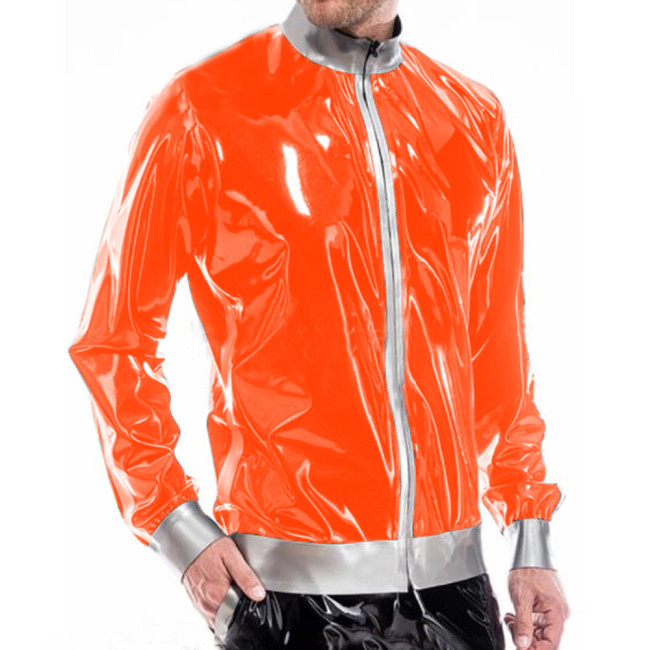 Man Latex Zipper Long Sleeve Sport Top Outdoor Running Cycling Tops Elastic Training Sportswear WetLook PVC Jacket Top Clubwear