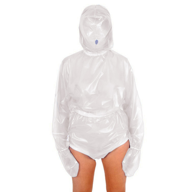 Woman's Masked Hooded Long Slevees Sexy PVC Jumpsuit Back Zipper plastic elastic Bodysuit Nightclub Halloween Cosplay Costume