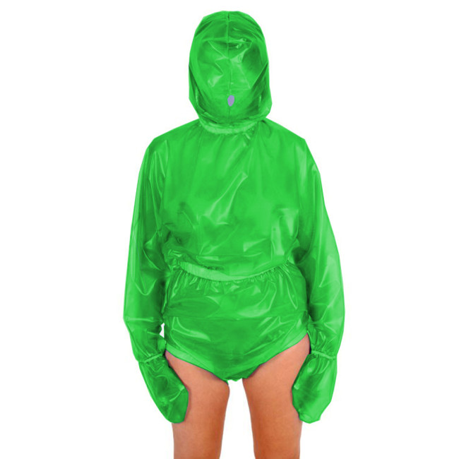 Woman's Masked Hooded Long Slevees Sexy PVC Jumpsuit Back Zipper plastic elastic Bodysuit Nightclub Halloween Cosplay Costume