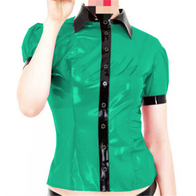 Vintage Blouse Women 2022 Summer Elegant Fashion Puff Sleeve PVC Shirt Lady Slim Fit Tops Button Up Shirt Chic woman blouse 7XL