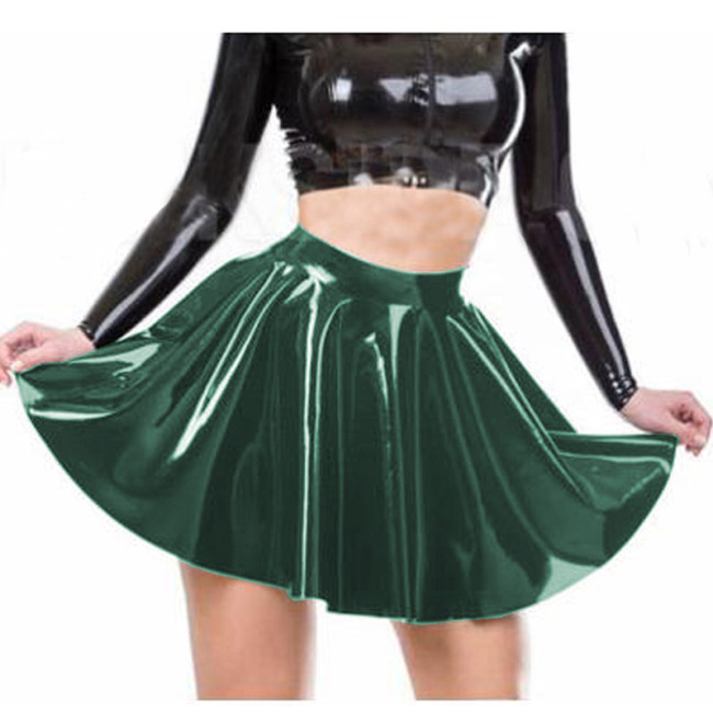 High Waist PVC Flared Pleated A-line Dress Gothic Women Wet Look Patent Leather Skirt Circle Mini Skater Skirt Clubwear Custom