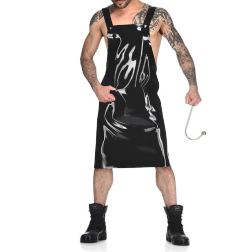 23 Colors Men Novelty Backless Dress PVC Stage Performance Costume Sexy Waiter Cosplay Uniform Back Criss Cross Strap Dress