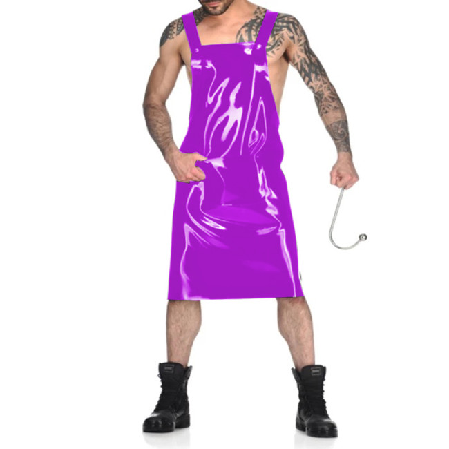 23 Colors Men Novelty Backless Dress PVC Stage Performance Costume Sexy Waiter Cosplay Uniform Back Criss Cross Strap Dress
