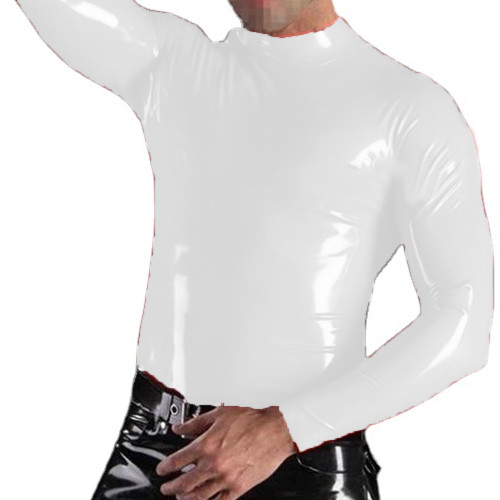 Women Latex Leather High Neck Tops Warm Pullover Long Sleeve  Zipper T Shirt Custom Sexy Men's PVC Leather Wet Look T-Shirt Top