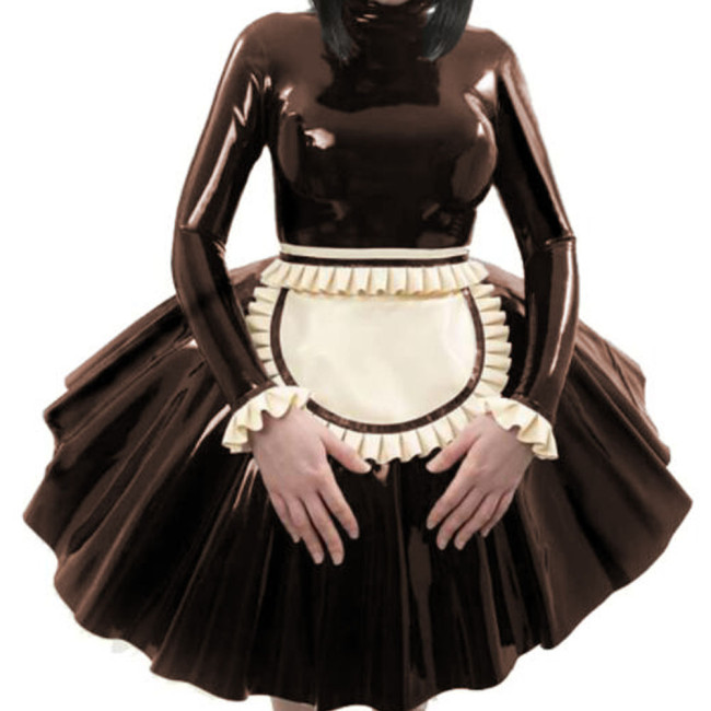 Adult sexy cross dressing sissy Leather PVC dress Lolita punk Uniform Apron costume Tailor-made Gothic Maid French Uniform Dress
