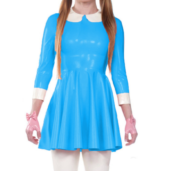 Lovely Kawaii Sissy PVC Leather Dress French Mini Sissy Girl Doll Neck A-line Skater Dress Lolita Halloween Maid Outfit Custom