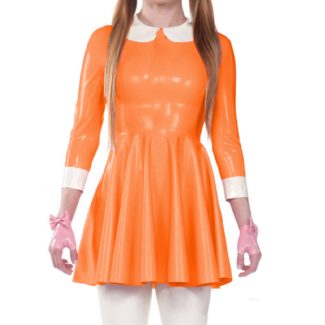 Lovely Kawaii Sissy PVC Leather Dress French Mini Sissy Girl Doll Neck A-line Skater Dress Lolita Halloween Maid Outfit Custom