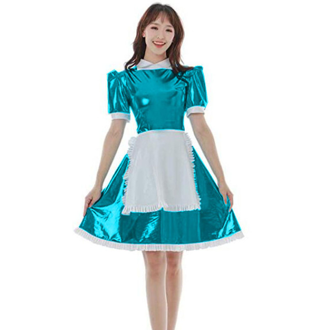 PVC Leather Maid Dress with Apron Gothic Lolita Dress French Maid Cosplay Costume Sexy  Uniform Outfit Plus Size 7XL