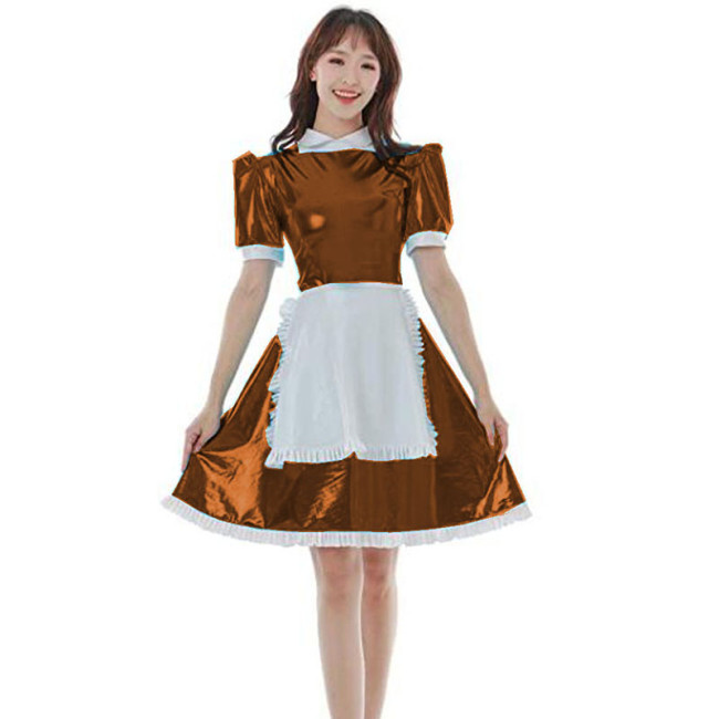 PVC Leather Maid Dress with Apron Gothic Lolita Dress French Maid Cosplay Costume Sexy  Uniform Outfit Plus Size 7XL