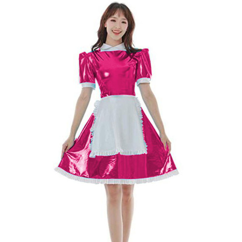 PVC Leather Maid Dress with Apron Gothic Lolita Dress French Maid Cosplay Costume Sexy  Uniform Outfit Plus Size 7XL