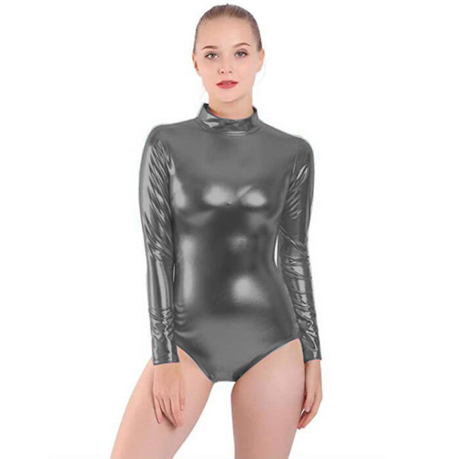 Shiny Metallic Pole Dance Bodycon Rompers Womens Half Turtleneck Jumpsuit Long Sleeve Bodysuit Night Clubwear Catsuit S-7XL