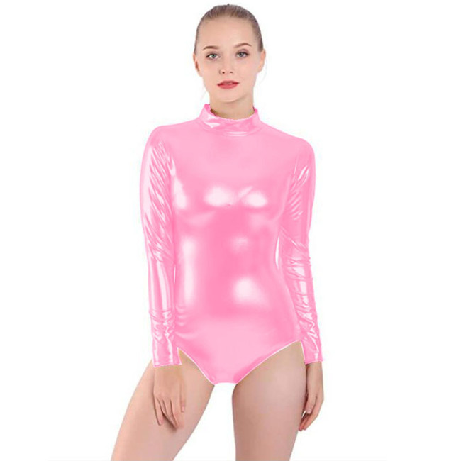 Shiny Metallic Pole Dance Bodycon Rompers Womens Half Turtleneck Jumpsuit Long Sleeve Bodysuit Night Clubwear Catsuit S-7XL