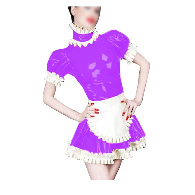 XS-7XL Sissy High Neck PVC Dress Men Woman Adult Sexy Cross Dressing Maid Cosplay Lolita Dress Halloween Maid Outfit Clubwear