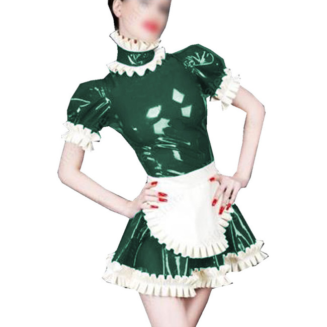 XS-7XL Sissy High Neck PVC Dress Men Woman Adult Sexy Cross Dressing Maid Cosplay Lolita Dress Halloween Maid Outfit Clubwear