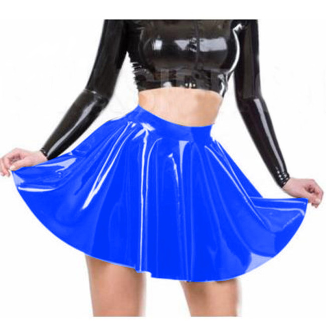 High Waist PVC Flared Pleated A-lineDress Gothic Women Wet Look  Skirt Patent Leather Mini Skater Skirt Dancing Party Wear